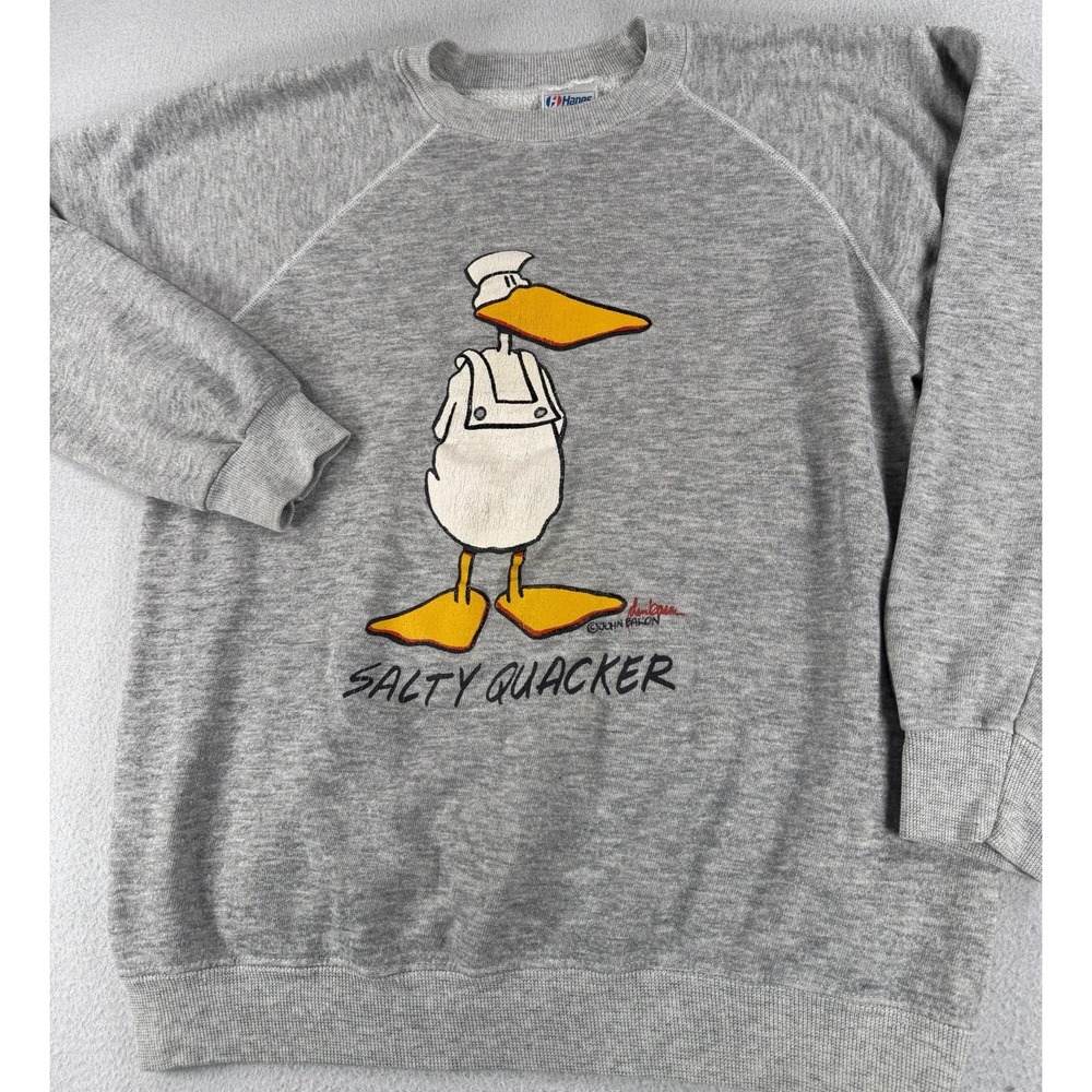 VTG John Baron Salty Quacker Duck Sailor Cartoon Hanes Sweatshirt SIZE LARGE